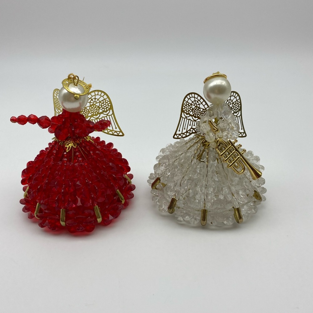 Vintage handmade beaded Christmas Angel set of 2